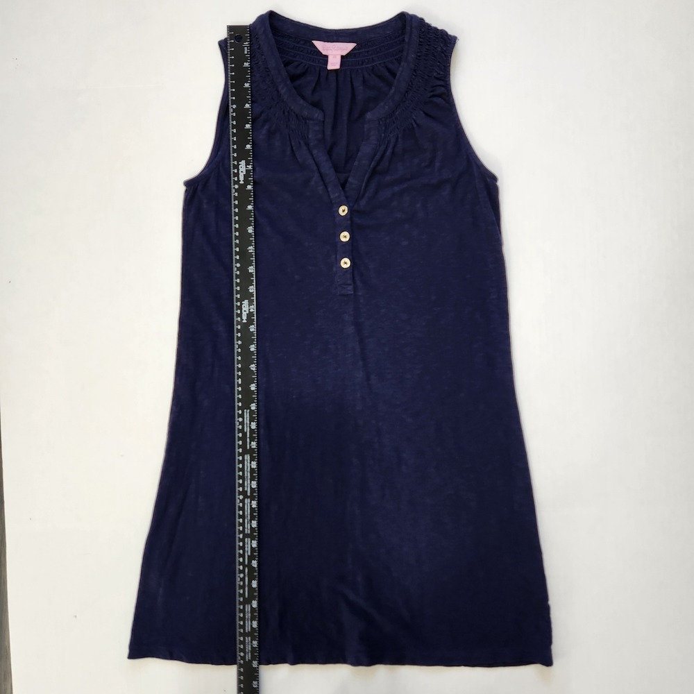 Lilly Pulitzer Essie Navy Blue Smocked Henley Sleeveless Shift Dress XS 23597 - Picture 5 of 8